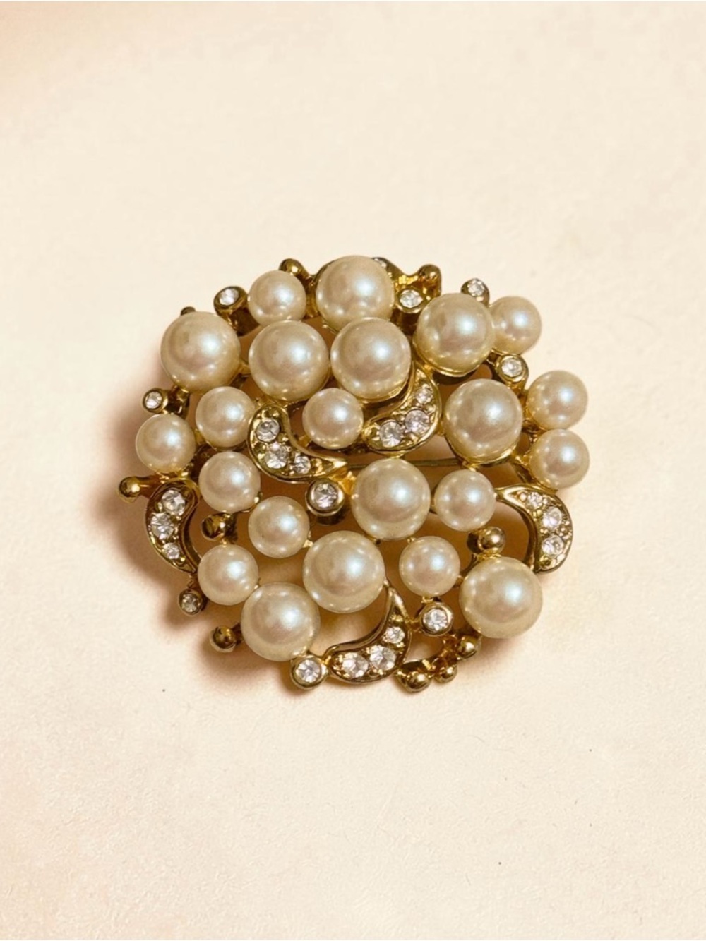 Vintage Classic Gold Tone & Faux Pearl Cluster Brooch & Pendant